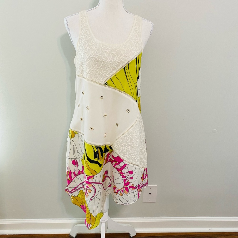 Anthropologie Leifnotes Guarri Patchwork White Sleeveless Dress Size 0